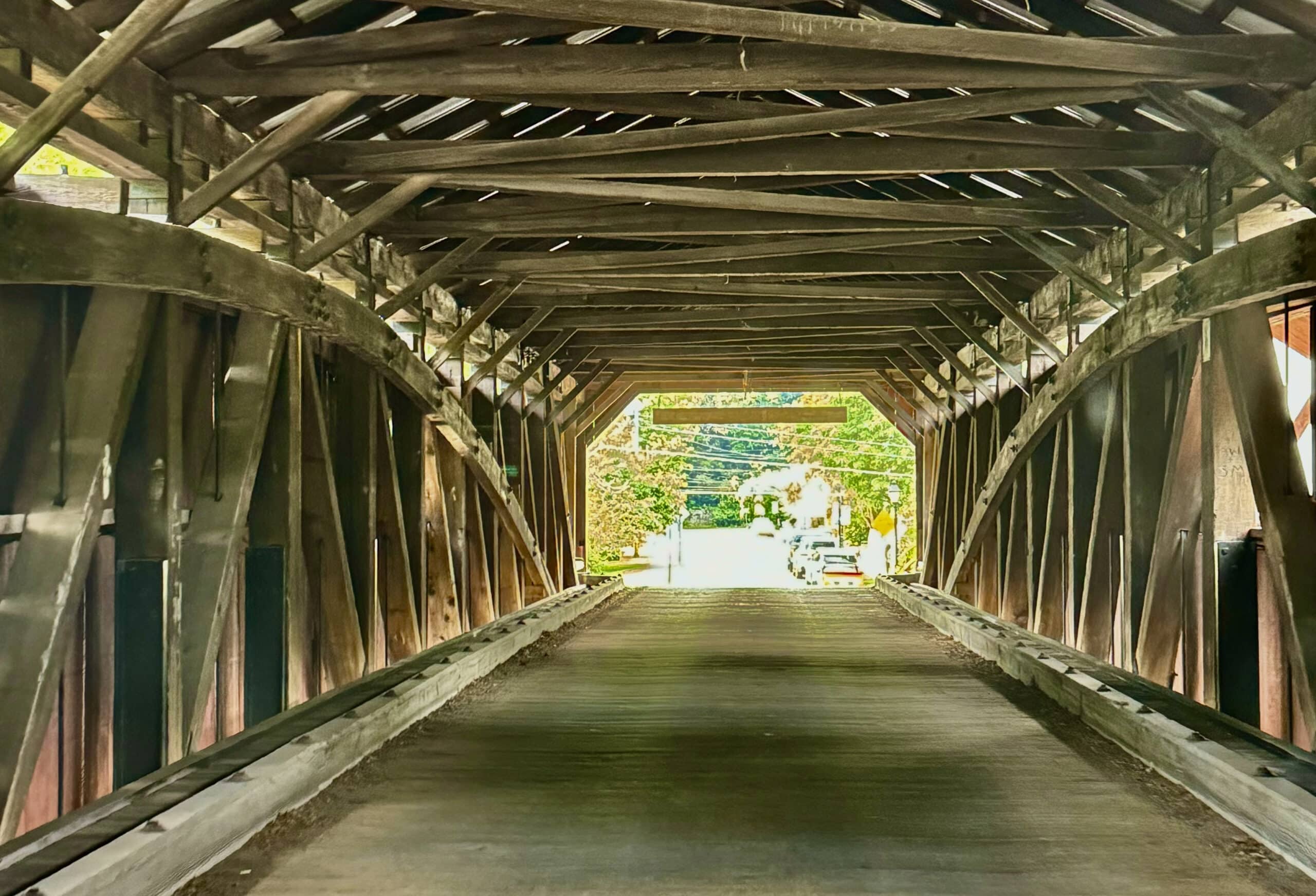 covered bridge looking out